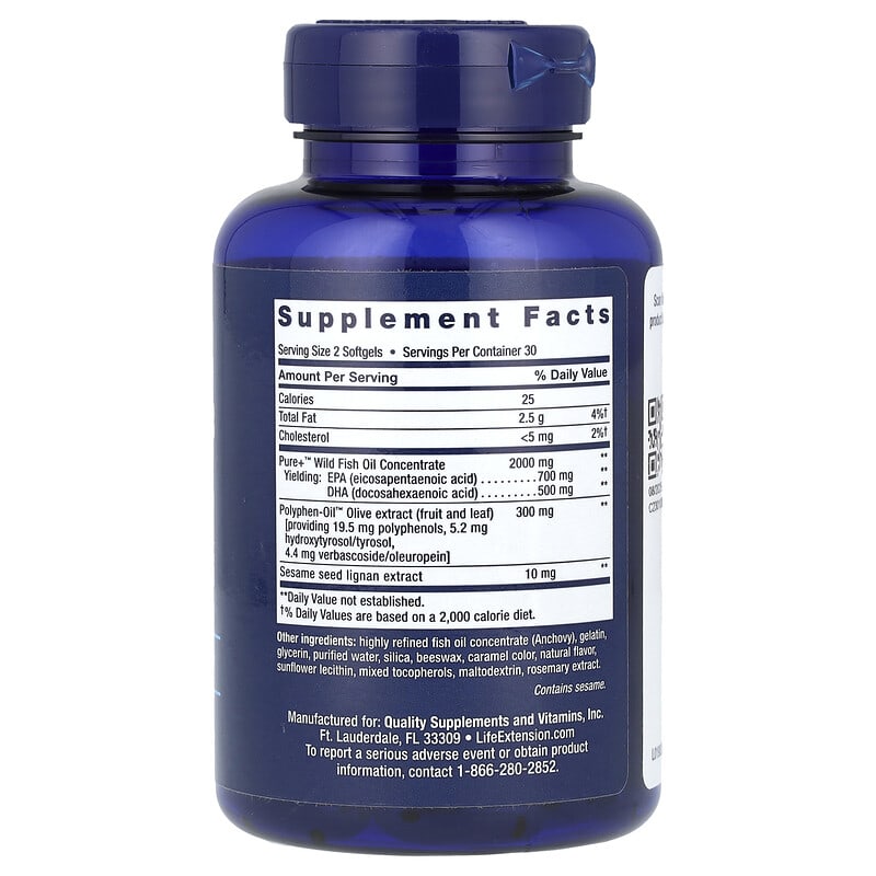 Life Extension, Super Omega-3, EPA/DHA Fish Oil, Sesame Lignans & Olive Extract, 60 Softgels