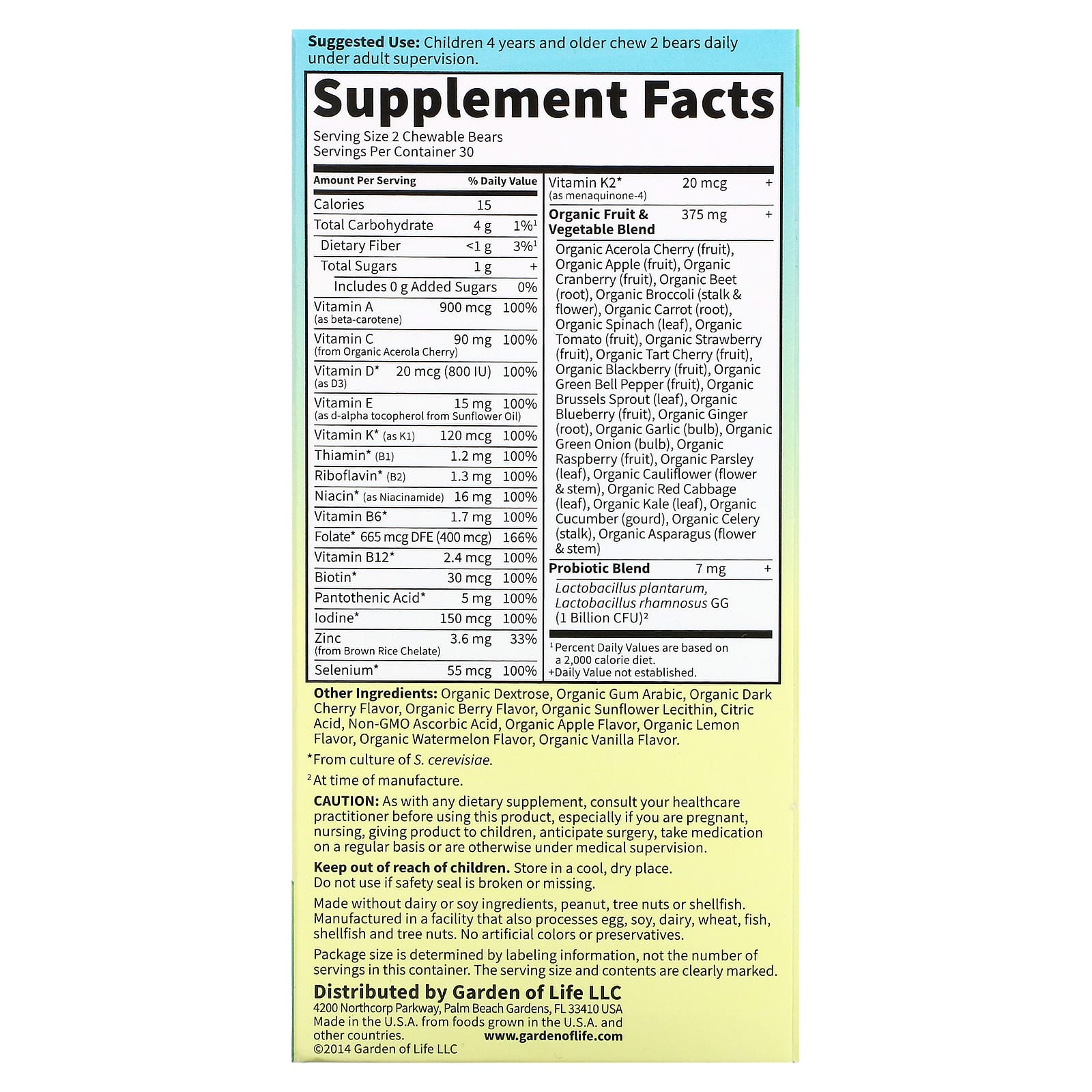 Garden of Life Vitamin Code Kids Chewable Whole Food Multivitamin for Kids Cherry Berry 60 Chewable Bears