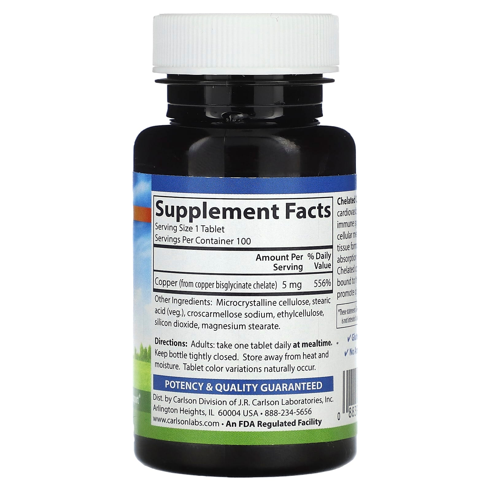 Carlson, Chelated Copper , 5 mg , 100 Tablets