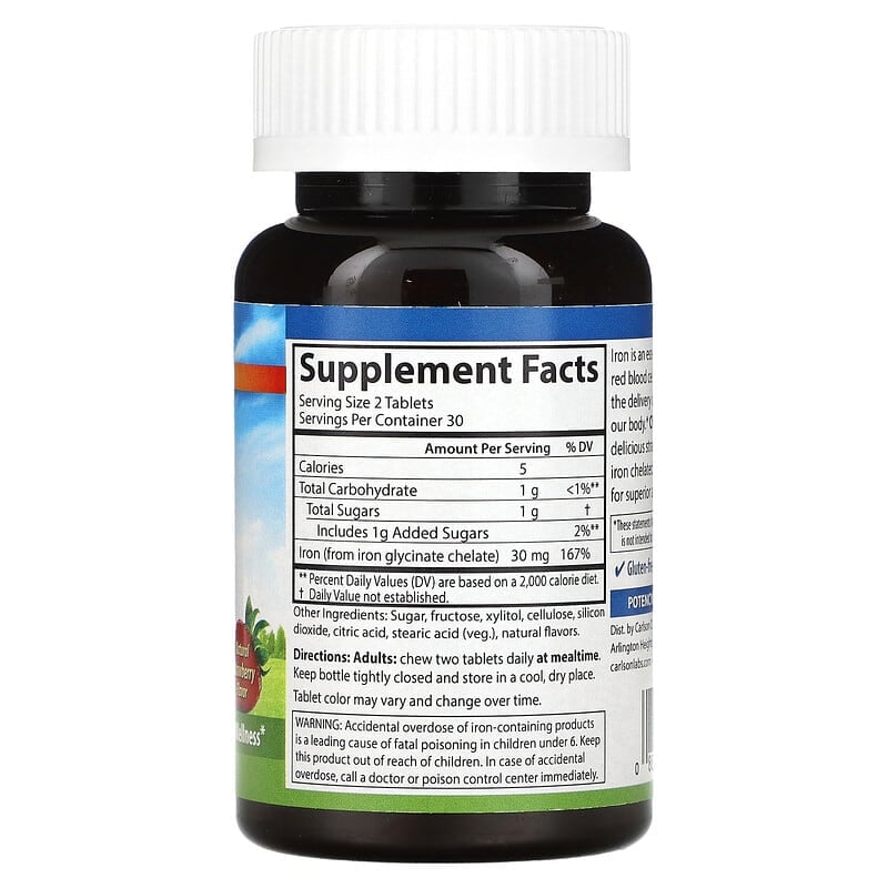 Carlson, Chewable Iron, Strawberry, 30 mg, 60 Tablets