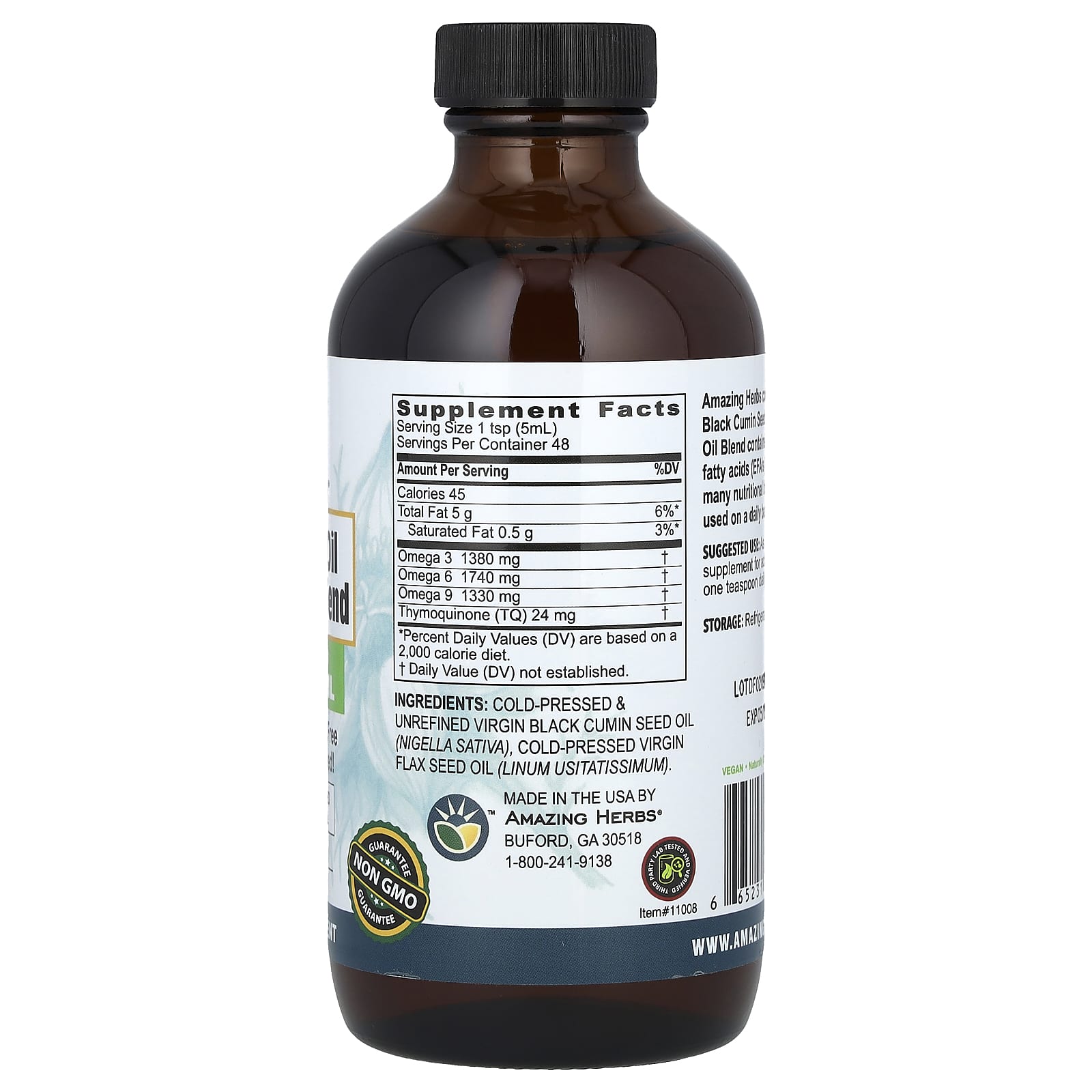 Amazing Herbs, Black Seed Oil Blend, With Pure Cold-Pressed Flax Seed Oil, 8 fl. oz (240 ml)