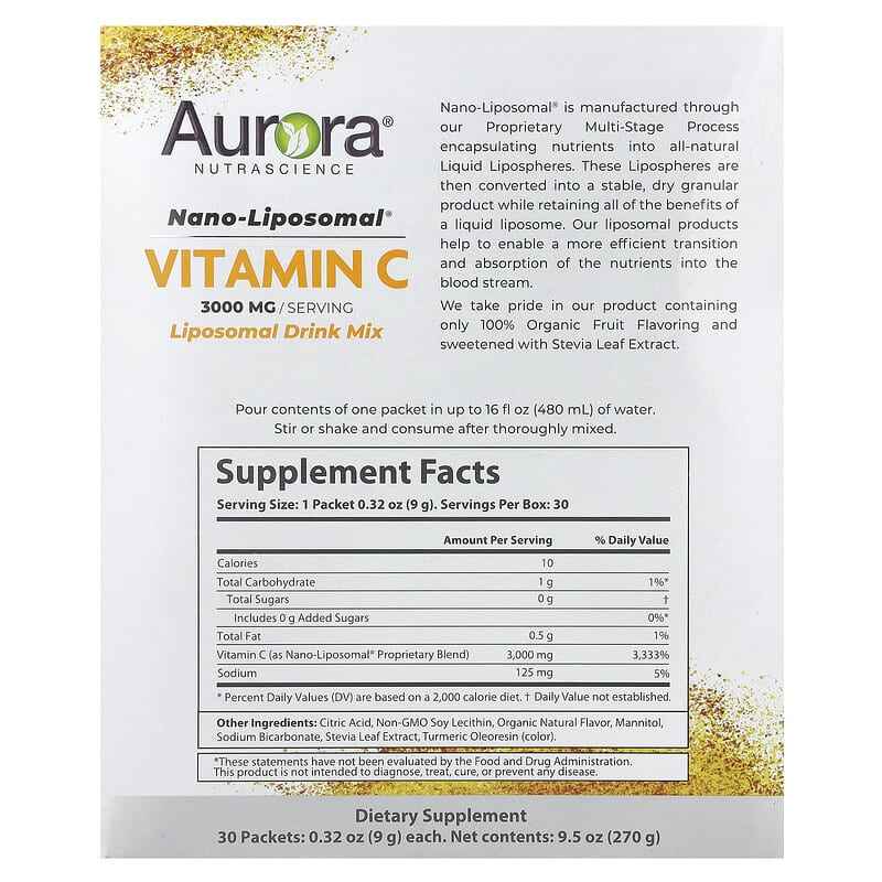 Aurora Nutrascience, Nano-Liposomal® Vitamin C, 30 Packets, 0.32 oz (9 g) Each