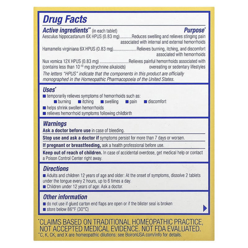 Boiron, HemCalm Tablets, Hemorrhoid Relief, Unflavored, 60 Meltaway Tablets