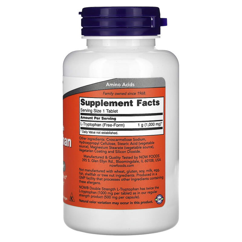 Now Foods L-Tryptophan Double Strength 1000mg 60 Tablets