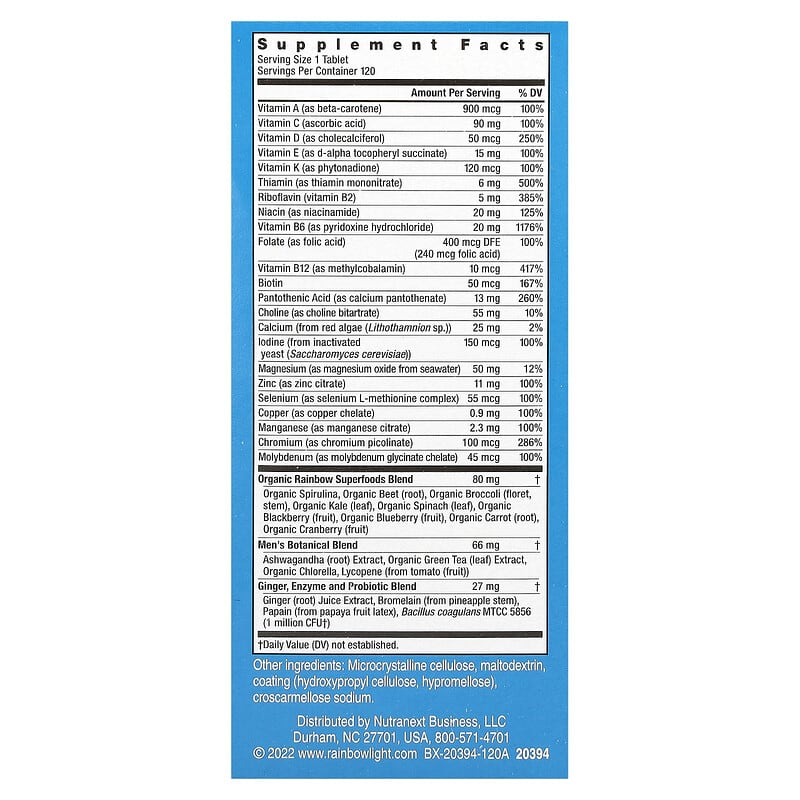 Rainbow Light, Men's One Daily Multivitamin, High Potency, 120 Vegetarian Tablets