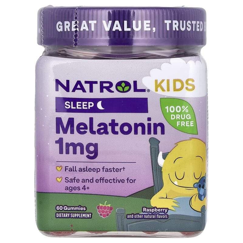 Natrol, Kids, Melatonin Gummies, Ages 4+, Raspberry, 60 Gummies