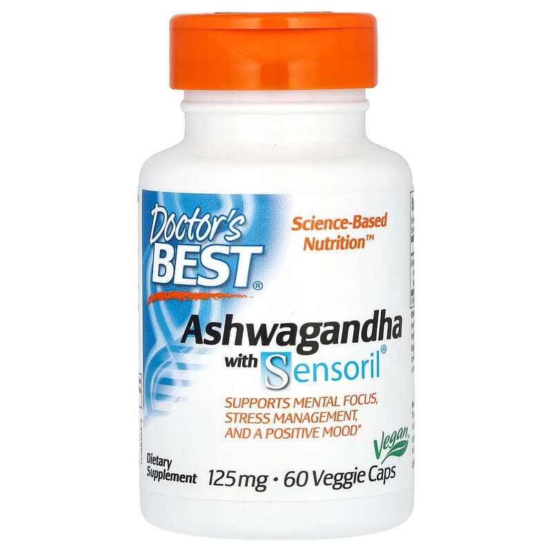 Doctor's Best Ashwagandha 250mg vegan capsules for stress management and mental focus supplement