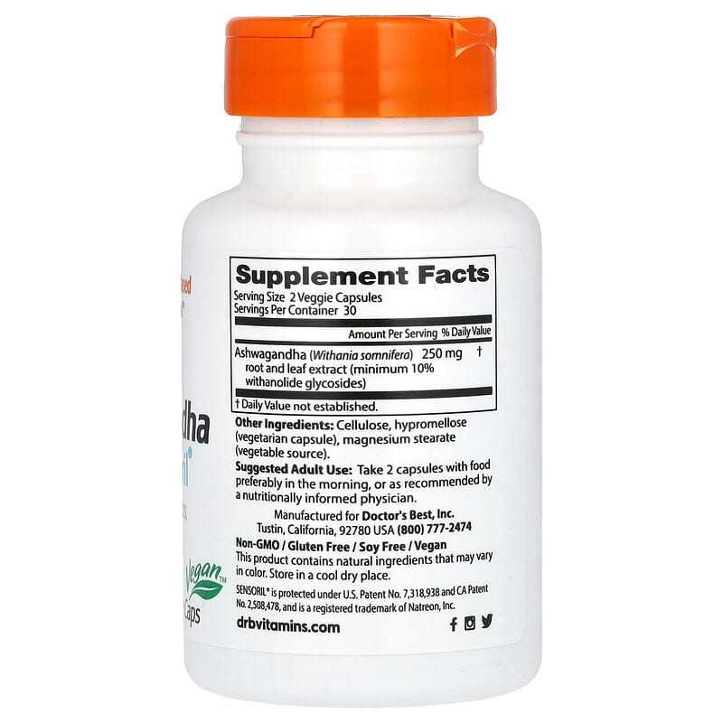 Doctor's Best, Ashwagandha, 250 mg, 60 Veggie Caps (125 mg per Capsule)