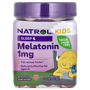 Natrol Kids Melatonin Gummies raspberry flavor bottle with 90 gummies for ages 4+
