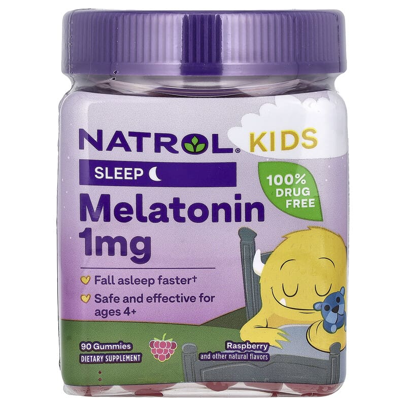 Natrol Kids Melatonin Gummies raspberry flavor bottle with 90 gummies for ages 4+