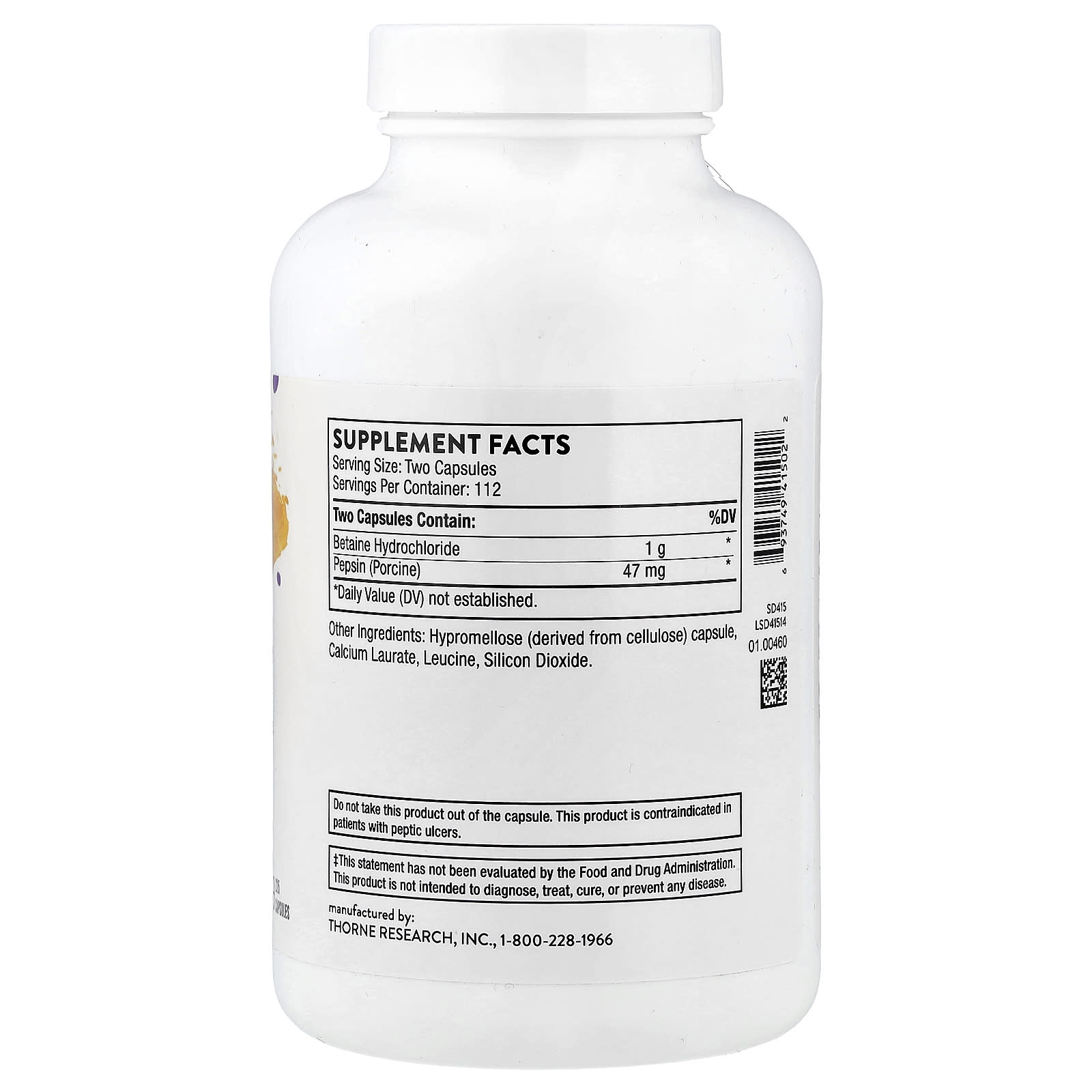 Thorne, Betaine HCL & Pepsin, 225 Capsules