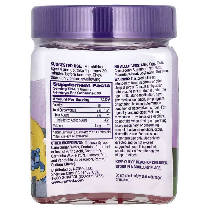 Natrol, Kids, Melatonin Gummies, Ages 4+, Raspberry, 1 mg, 90 Gummies