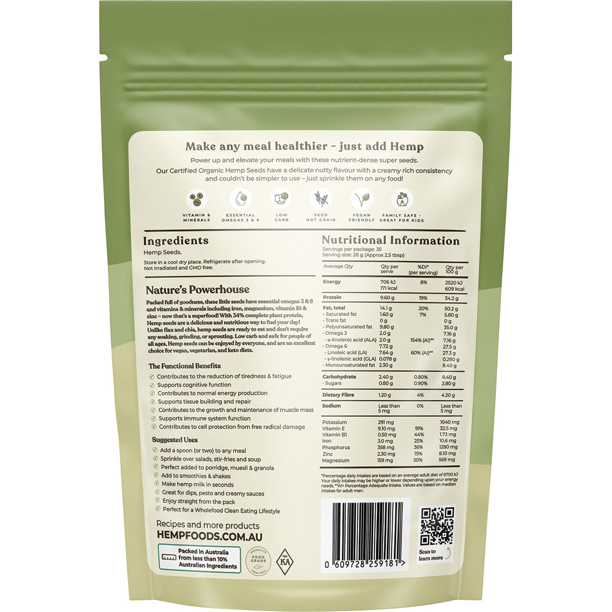 Hemp Foods Australia Organic Hemp Seeds (Hulled) 1kg