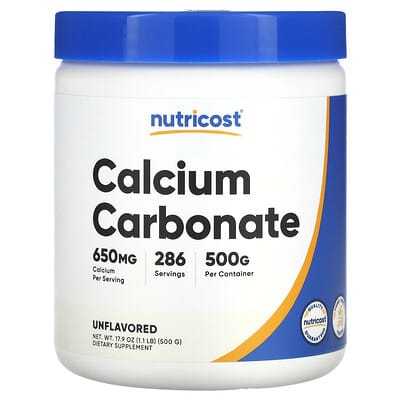 Nutricost Calcium Carbonate unflavored dietary supplement 500g container