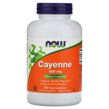 Load image into Gallery viewer, Now Foods Cayenne 500mg 250 Capsules, 40,000 Heat Units