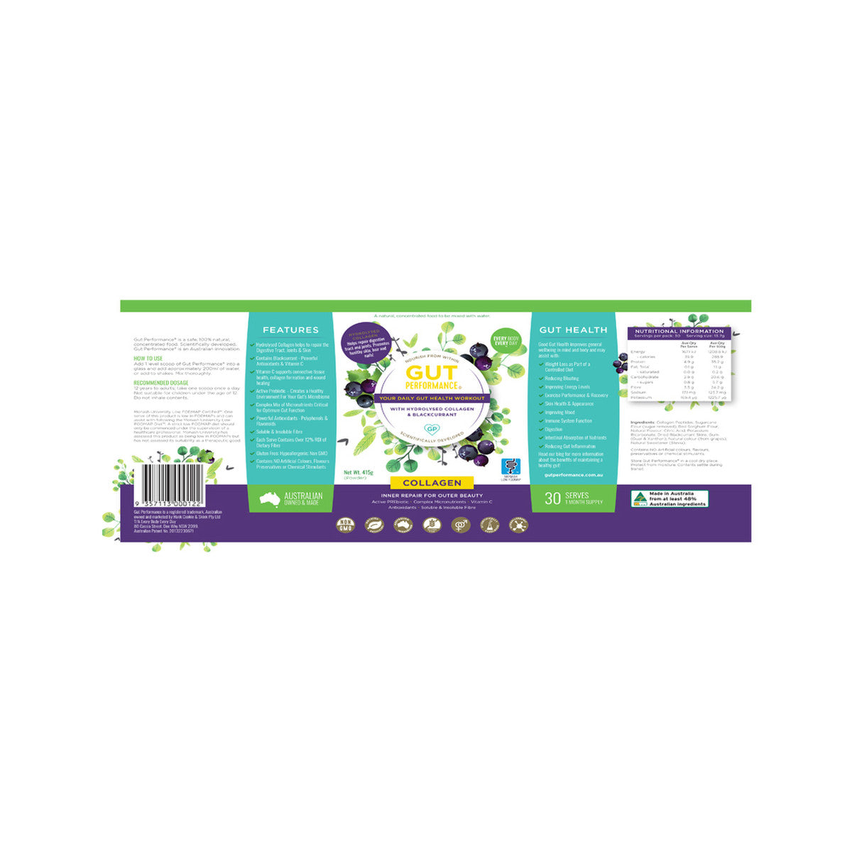 Gut Performance (Your Daily Gut Health Workout) Collagen with Hydrolysed Collagen & Blackcurrant Sachets 13.7g x 14 Pack