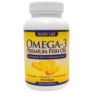 Madre Labs Omega-3 Premium Fish Oil 180mg EPA/120mg DHA 100 Softgels