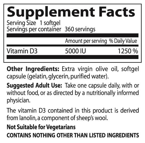 Doctor's Best, Best Vitamin D3, 5000 IU, 360 Softgels