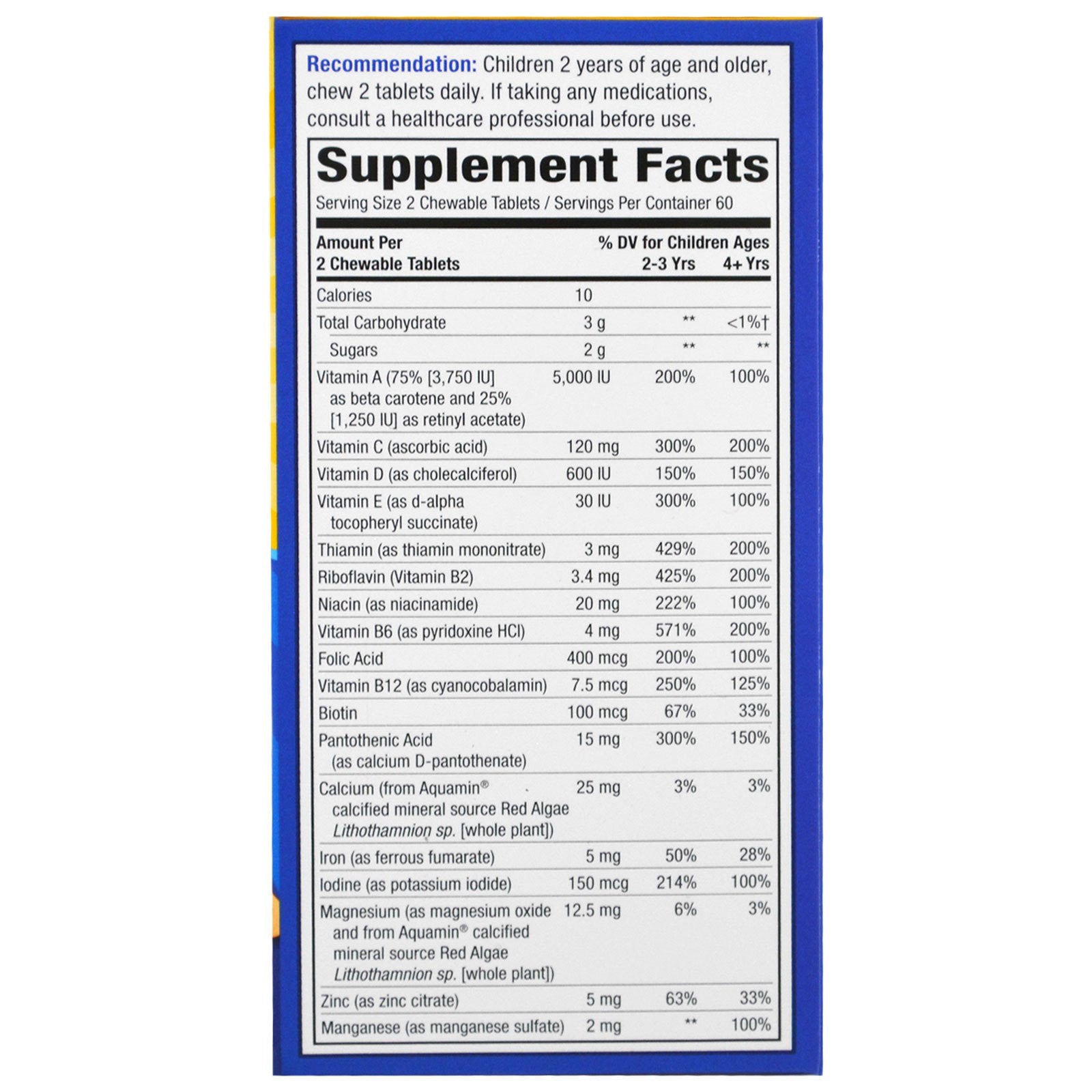 Nature's Way Alive! Children's Chewable Multi-Vitamin Orange + Berry Fruit Flavors 120 Chewable Tablets