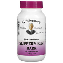 Load image into Gallery viewer, Christopher&#39;s Original Formulas, Slippery Elm Bark, 375 mg, 100 Vegetarian Caps