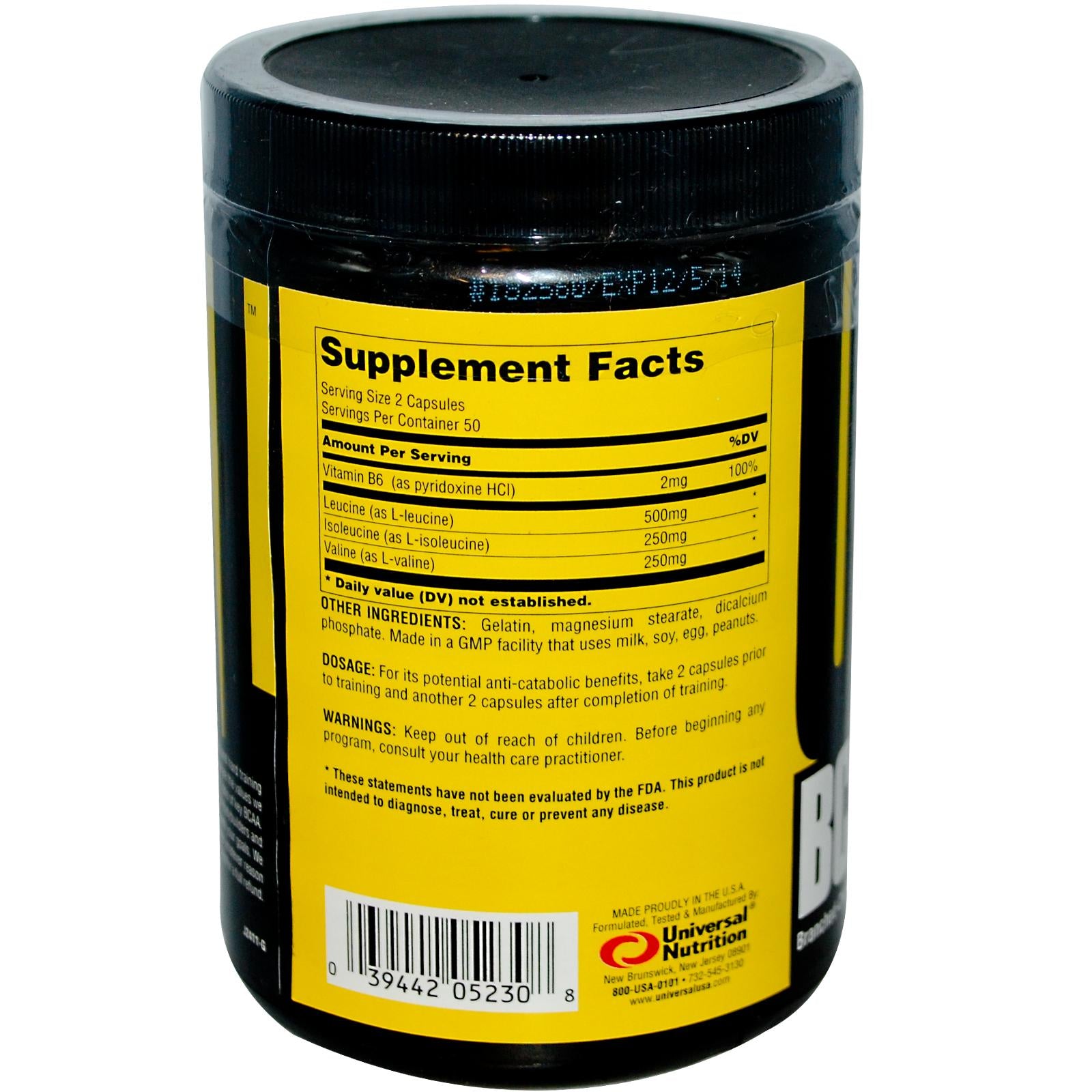 Universal Nutrition, BCAA, Branched Chain Amino Acid Supplement, 100 Capsules