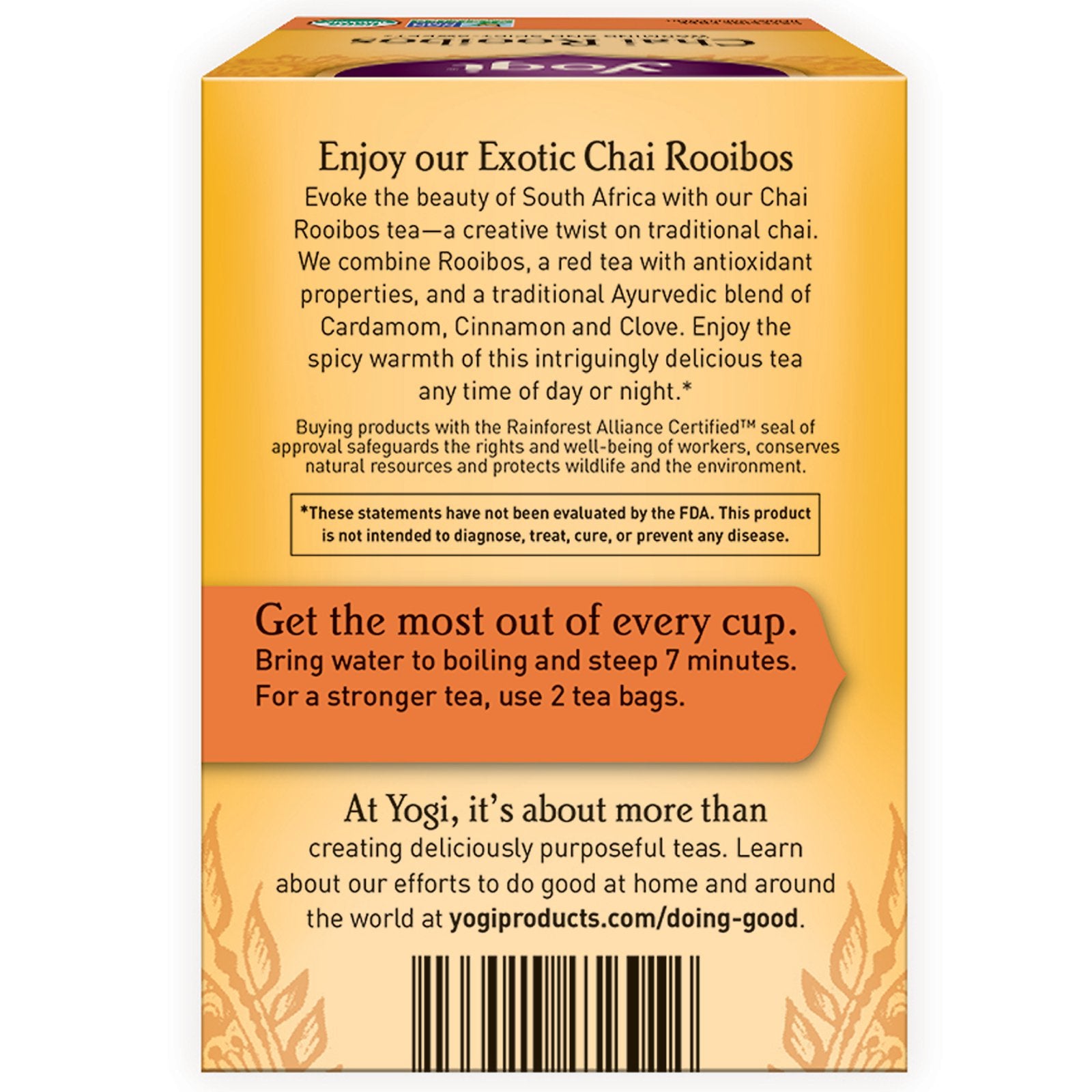 Yogi Tea Organic Chai Rooibos Caffeine Free 16 Tea Bags 1.27 oz (36g)