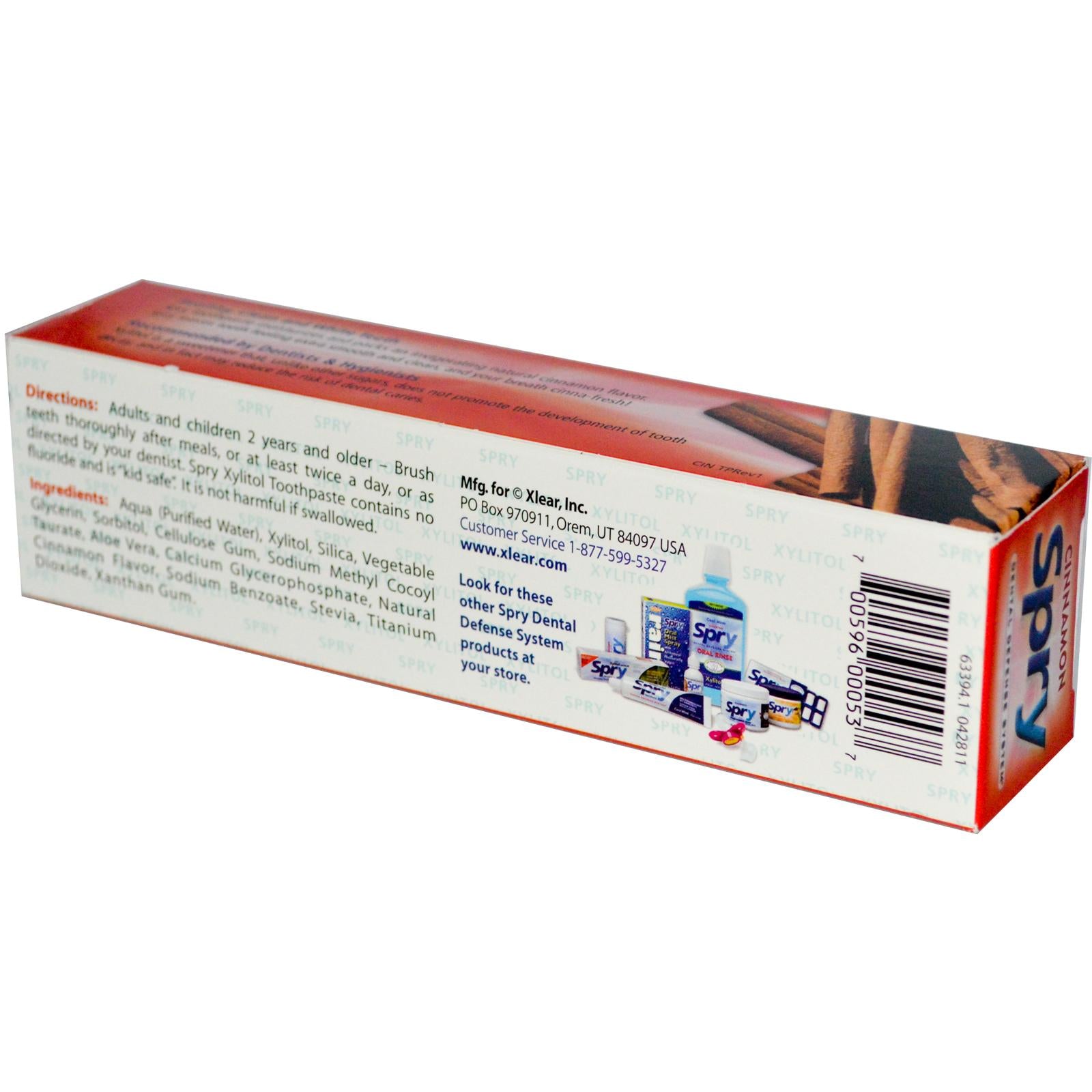 Xlear Inc. Spry Xylitol, Cinnamon Toothpaste 113gm)
