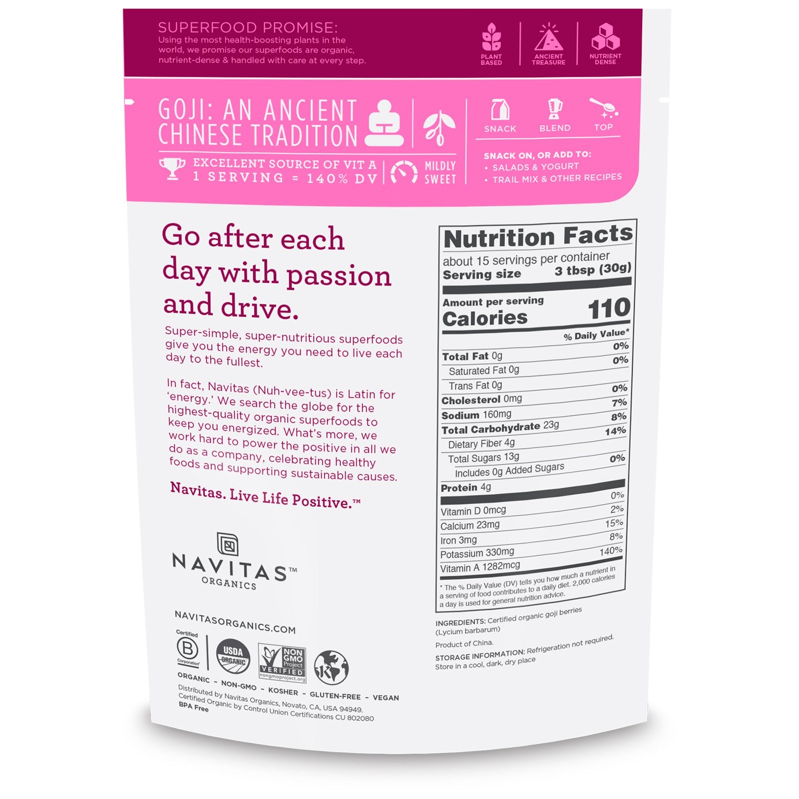 Navitas Organics Organic Goji Berries 16 oz (454g)