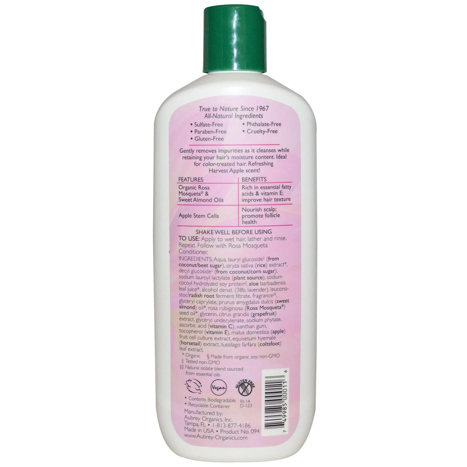 Aubrey Organics, Rosa Mosqueta Shampoo, Vibrant Hydration, All Hair Types, 11 fl oz, 325ml