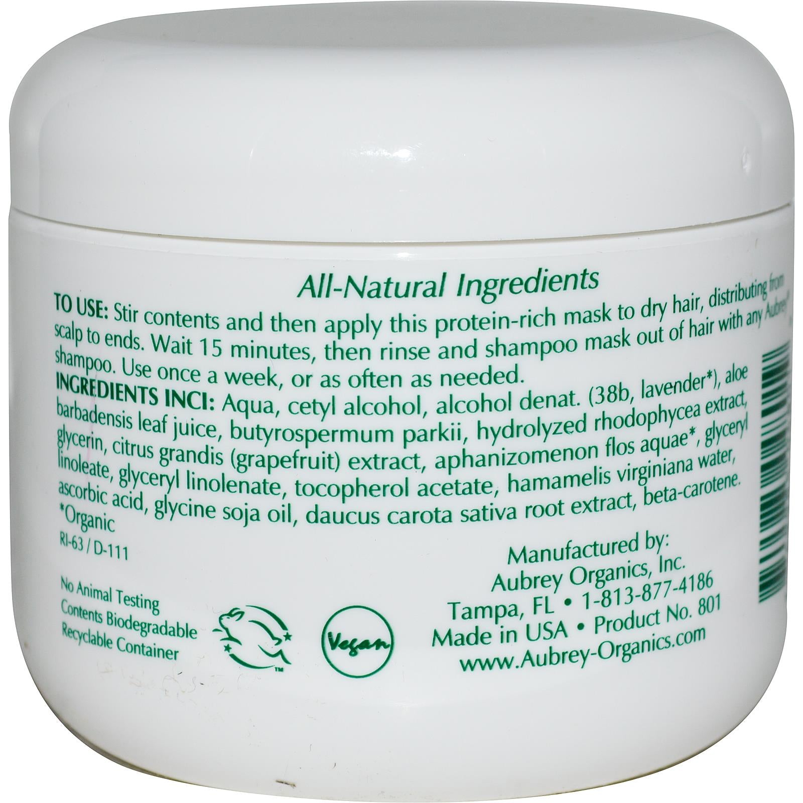 Aubrey Organics, Hair Rescue, Conditioning Mask, Blue Green Algae, 4 fl oz, 118ml