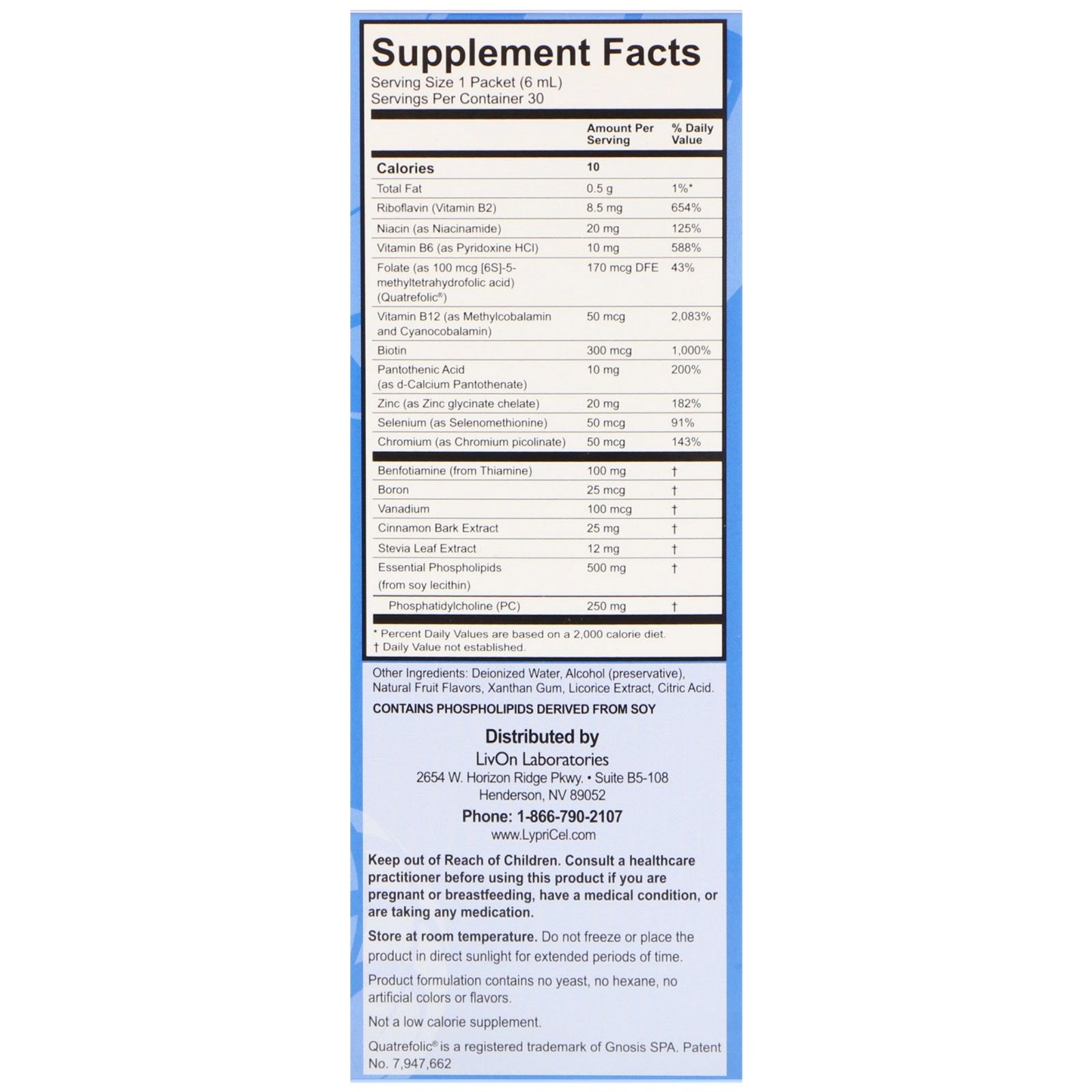 LypriCel Liposomal B Complex Plus 30 Packets 0.2 fl oz (6ml) Each