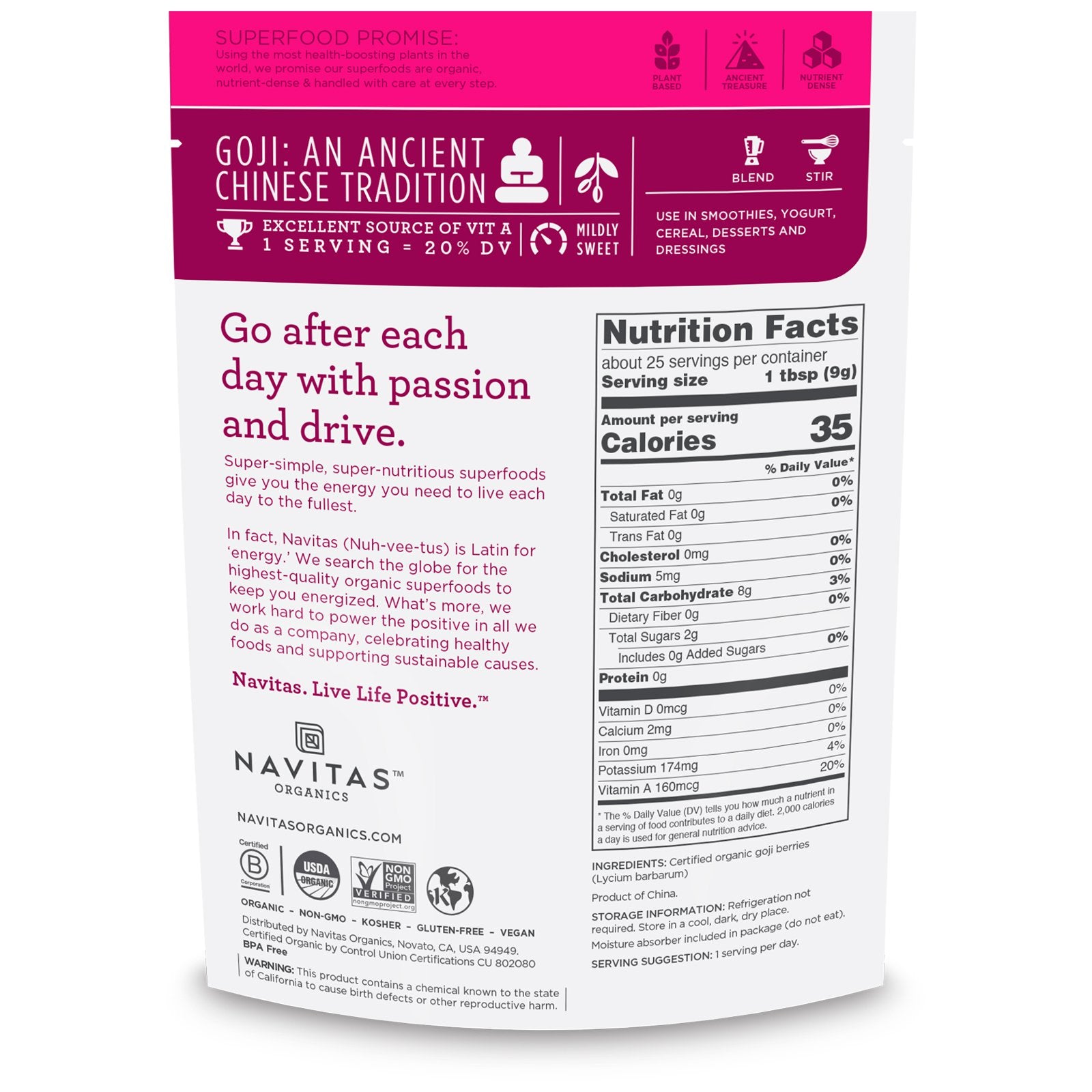 Navitas Organics Organic Goji Powder 8 oz (227g)
