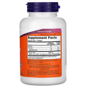 Now Foods Caprylic Acid 600mg 100 Softgels - Dietary Supplement