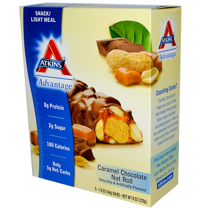 Atkins, Advantage, Caramel Chocolate Nut Roll, 15 Bars, 44g Each