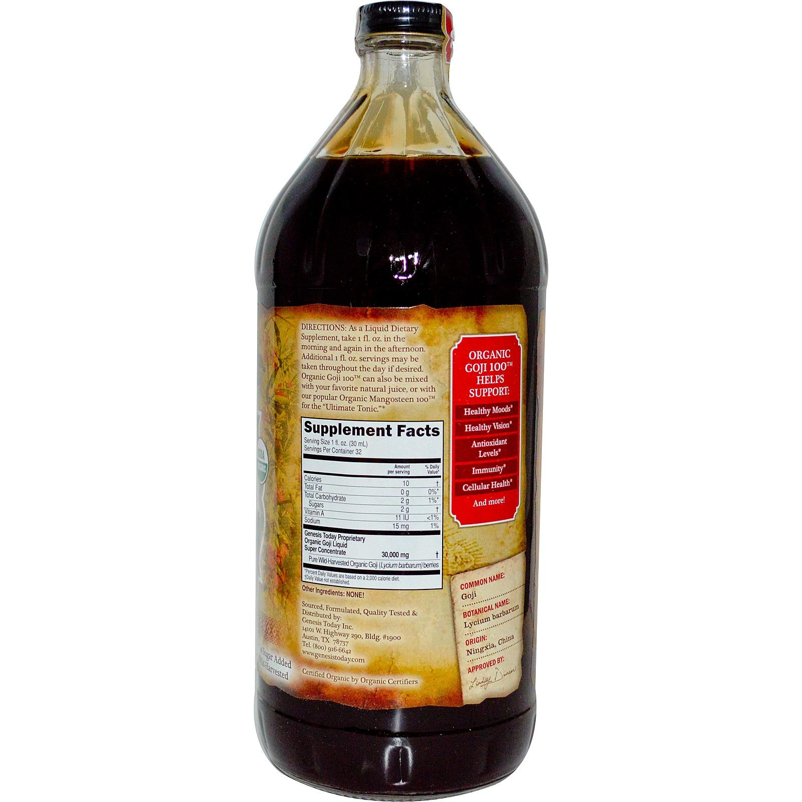 Genesis Today, Organic Goji Berry 100, 946 ml - Dietary Supplements