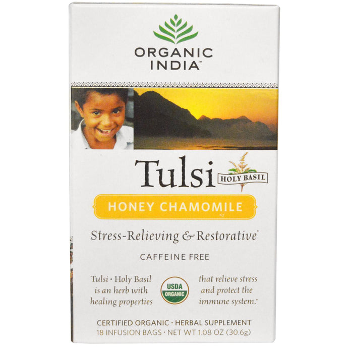 Organic India, Tulsi Holy Basil Tea, Honey Chamomile, Caffeine Free, 18 Infusion Bags, 30.6 gs