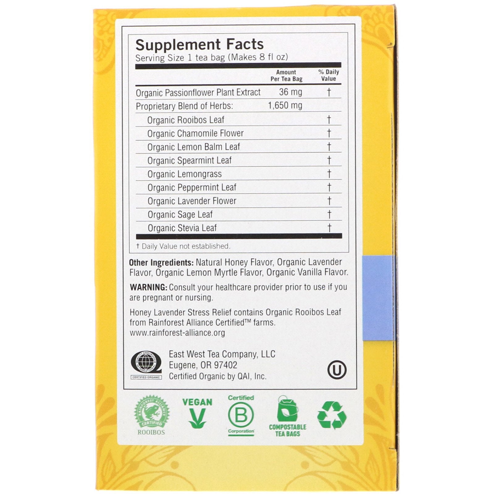 Yogi Tea Organic Honey Lavender Stress Relief Caffeine Free 16 Tea Bags 1.02 oz (29g)