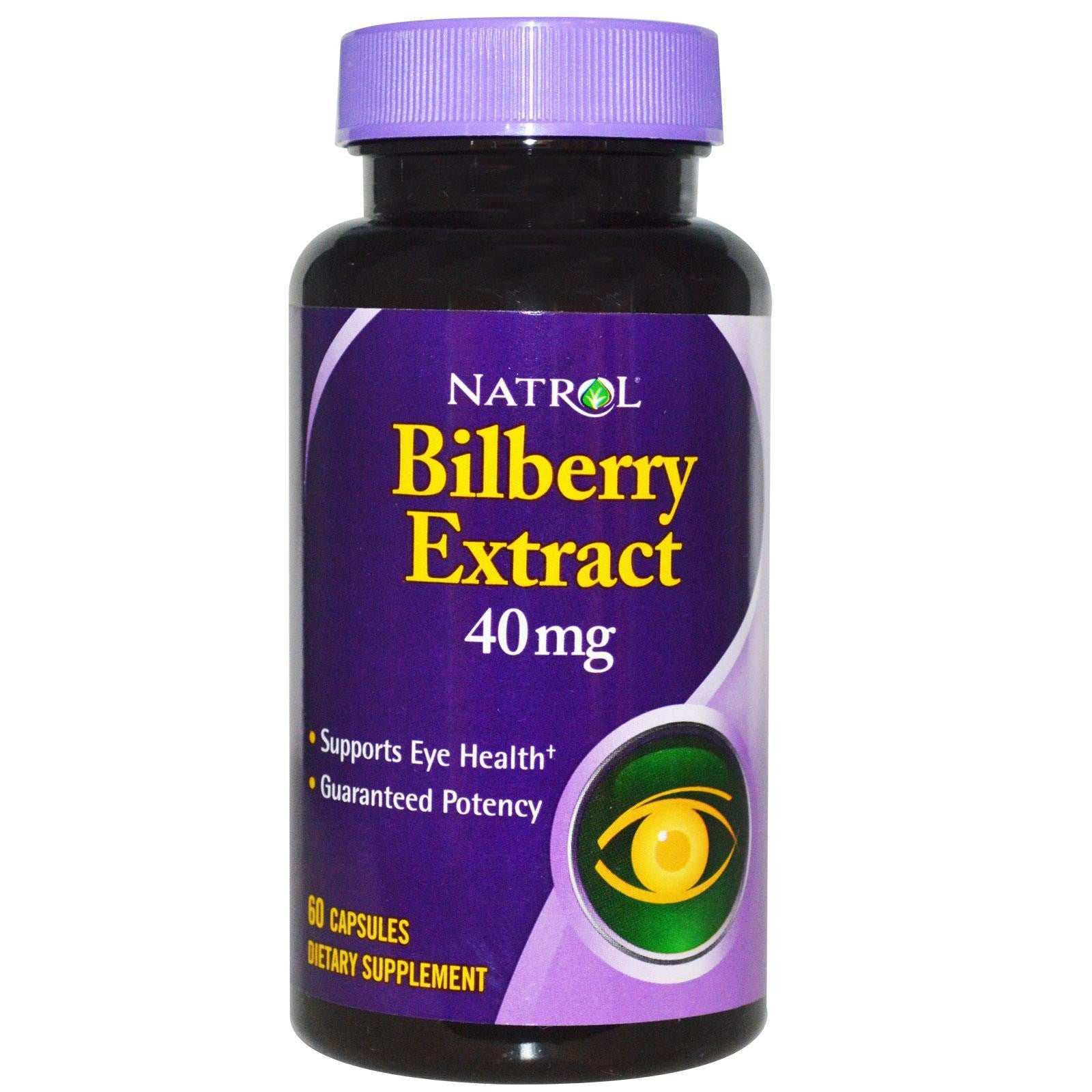 Natrol Bilberry Extract 40mg 60 capsules dietary supplement for eye health with guaranteed potency