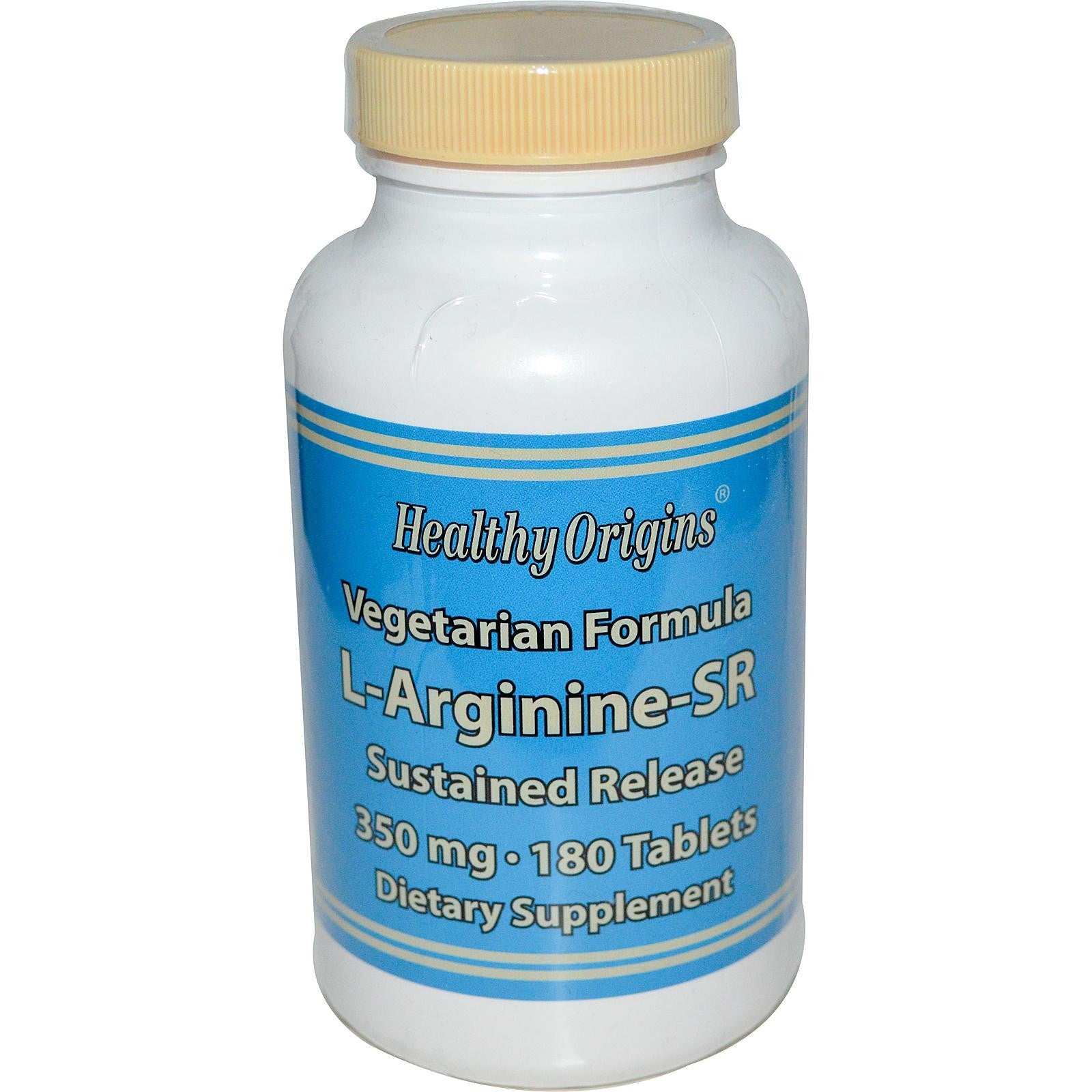 Healthy Origins Arginine Sustained Release 350mg vegetarian dietary supplement tablets bottle