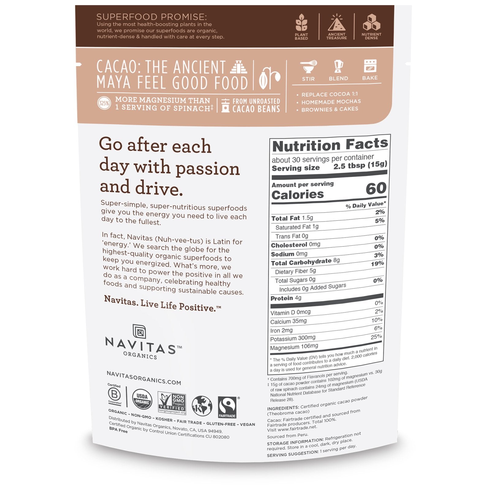 Navitas Organics Organic Cacao Powder 16 oz (454g)