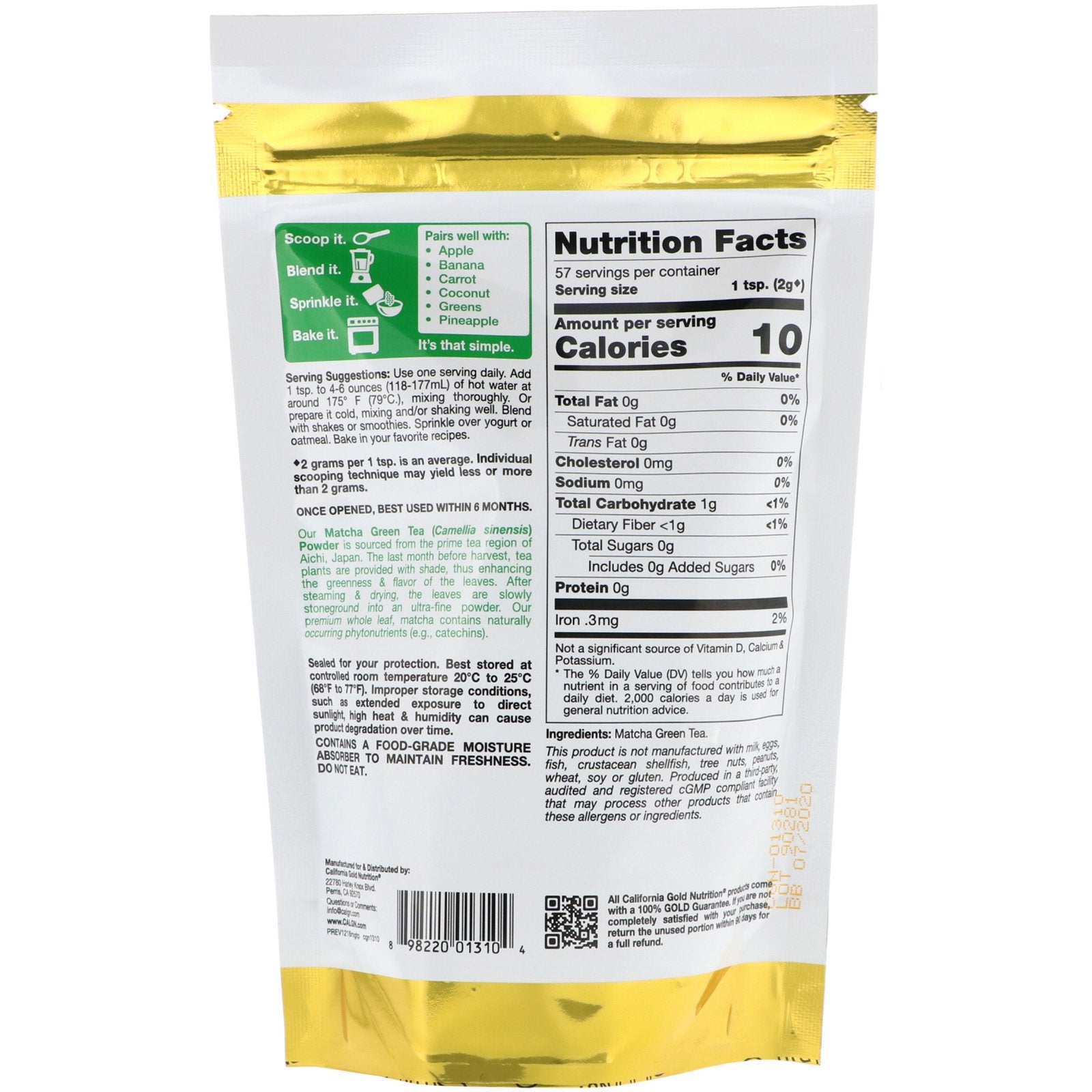 California Gold Nutrition Superfoods Matcha Green Tea Powder 4 oz (114g)