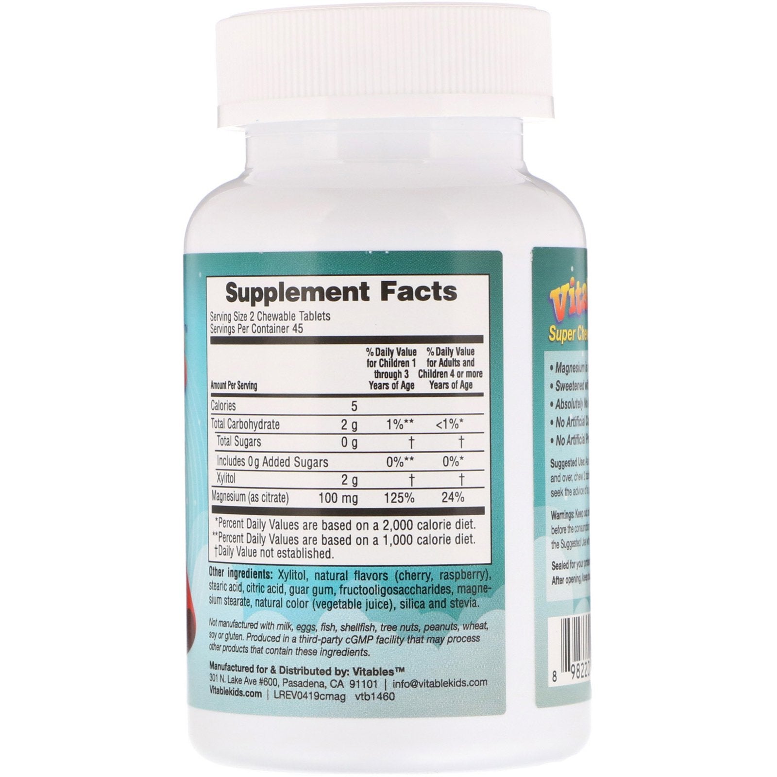 Vitables Magnesium Chewables for Children Sugar Free Cherry 90 Vegetarian Tablets