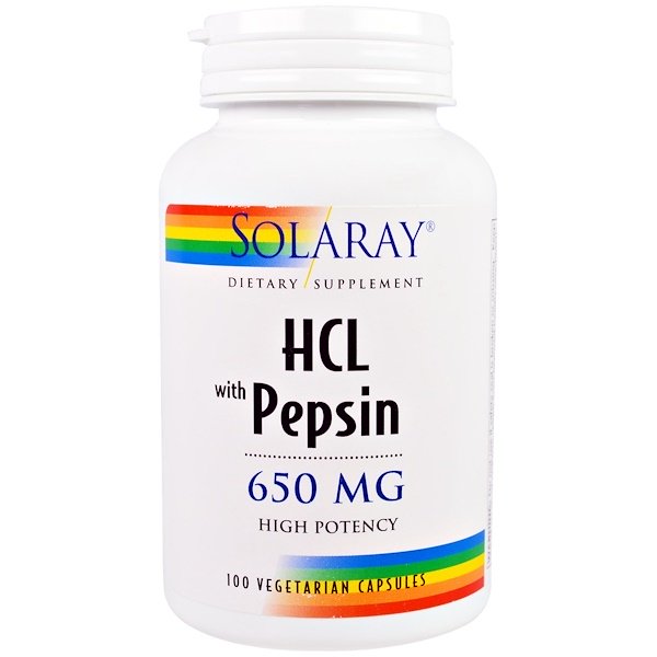 Solaray HCL with Pepsin 650mg 100 Vegetarian Capsules