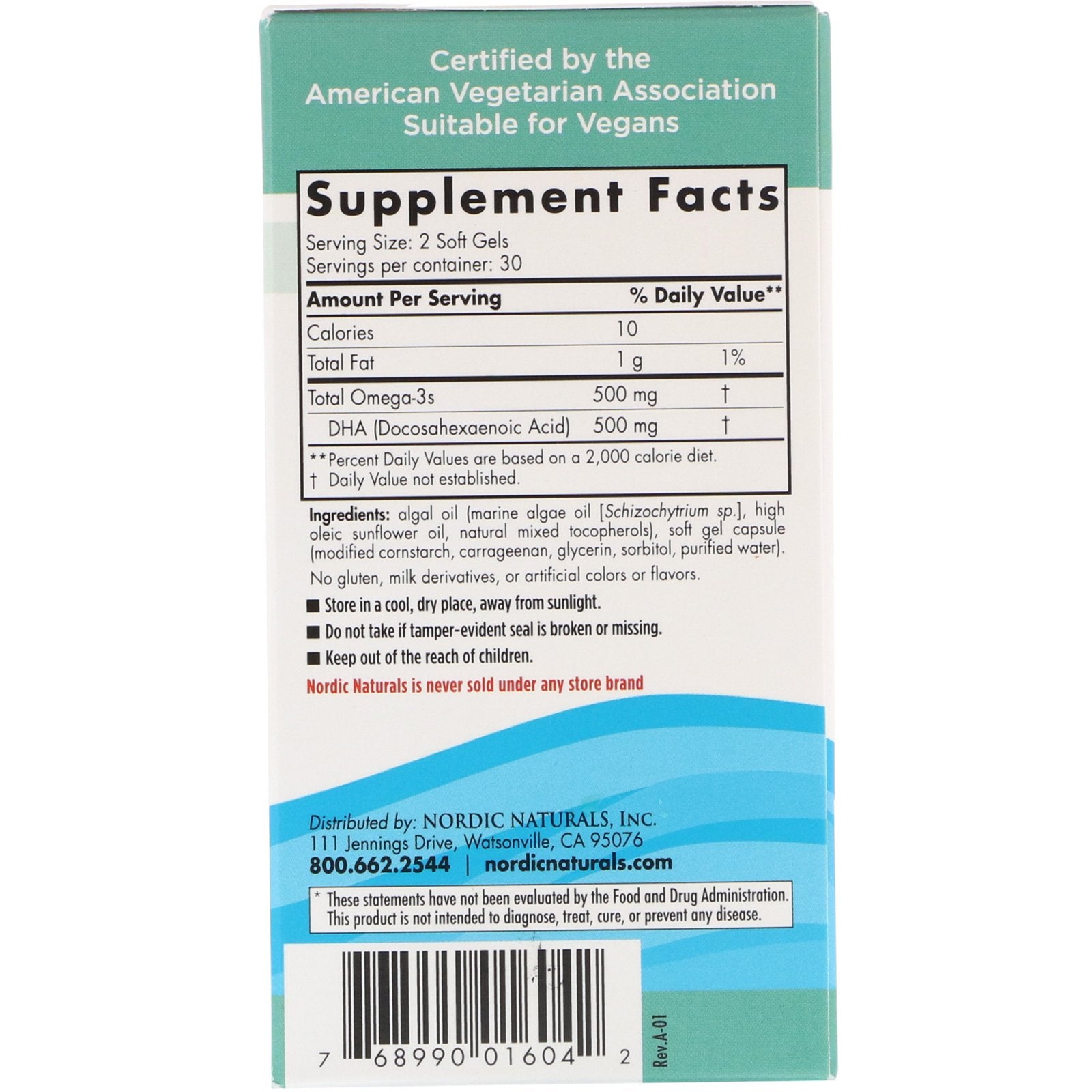 Nordic Naturals Algae DHA 500mg 60 Soft Gels