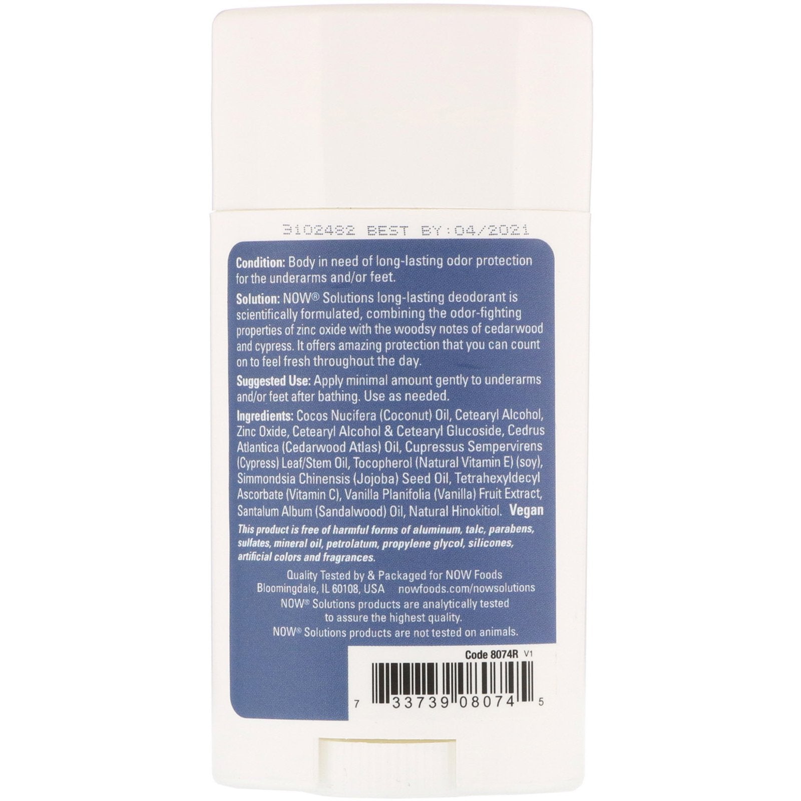 Now Foods Long Lasting Deodorant Cedarwood + Cypress 2.2 oz (62g)