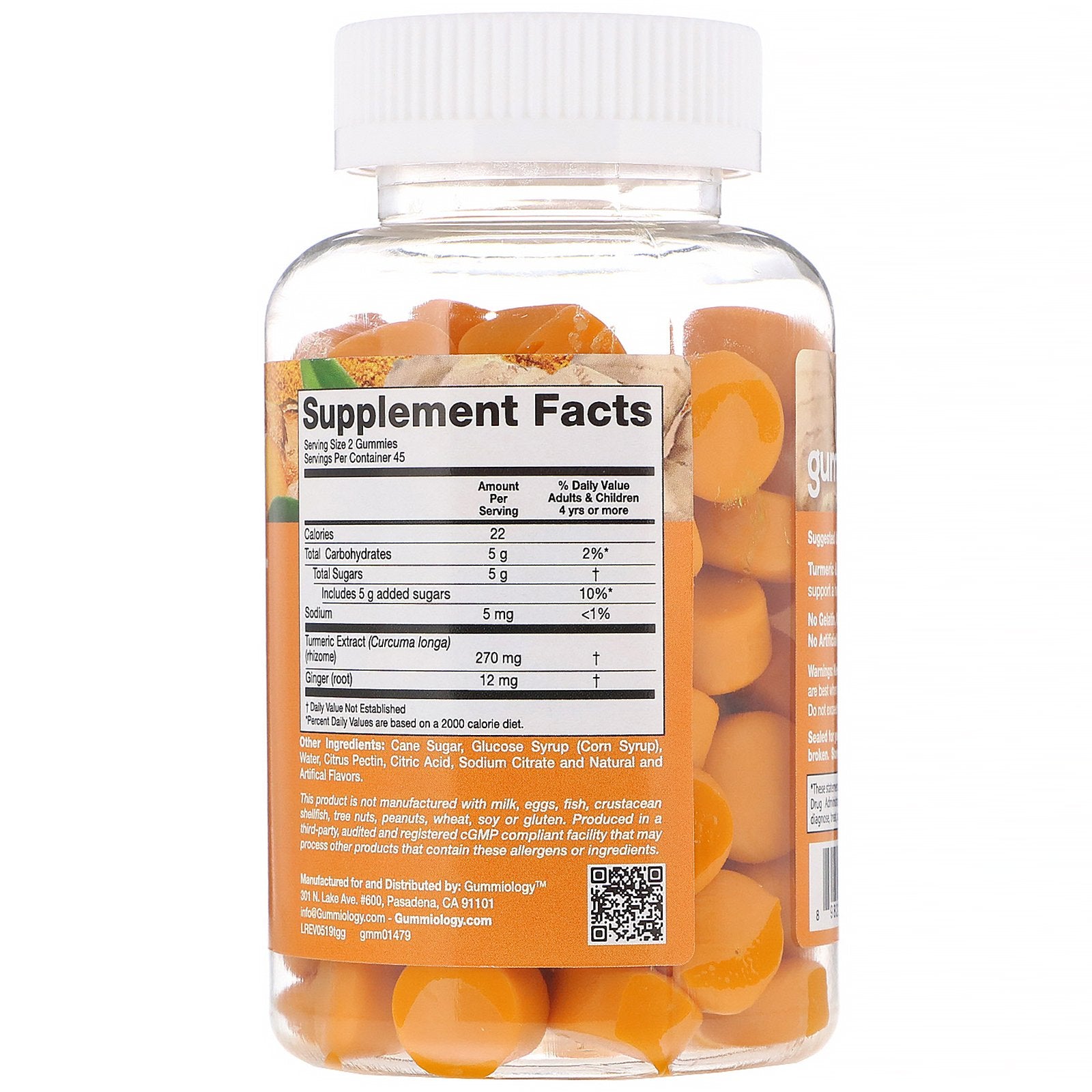 Gummiology Adult Turmeric & Ginger Gummies Tropical Fruit Flavors 90 Vegetarian Gummies