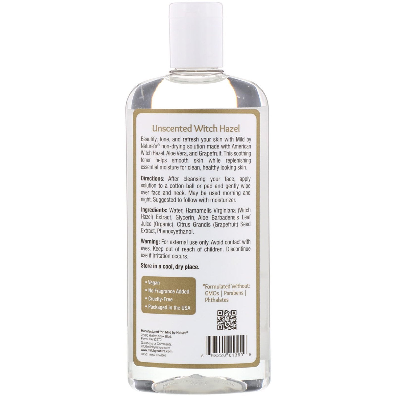 Mild By Nature Witch Hazel Unscented Alcohol-Free 12 fl oz (355ml)