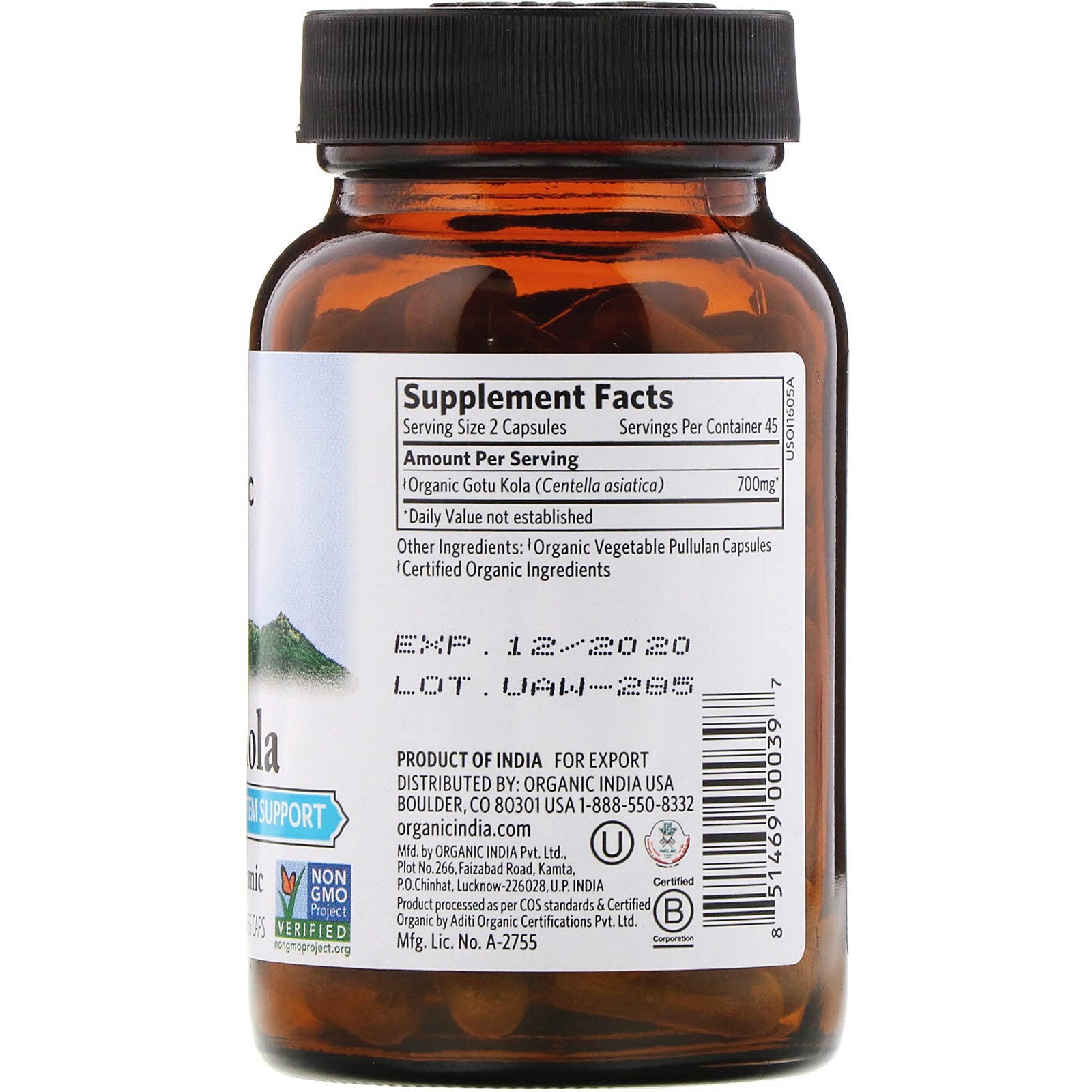 Organic India Gotu Kola Brain & Nervous System Support 90 Veg Caps