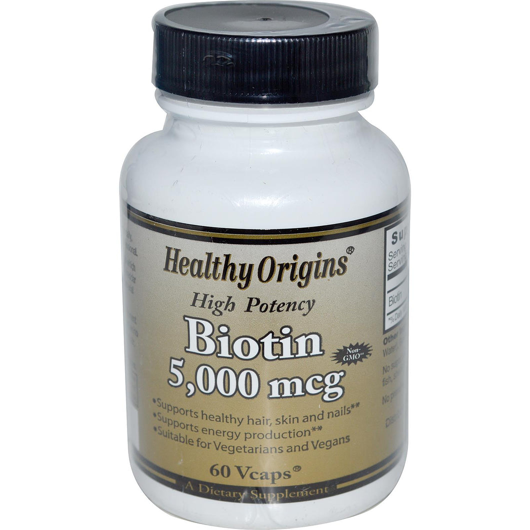 Healthy Origins, Biotin, High Potency, 5000 mcg, 60 VCaps