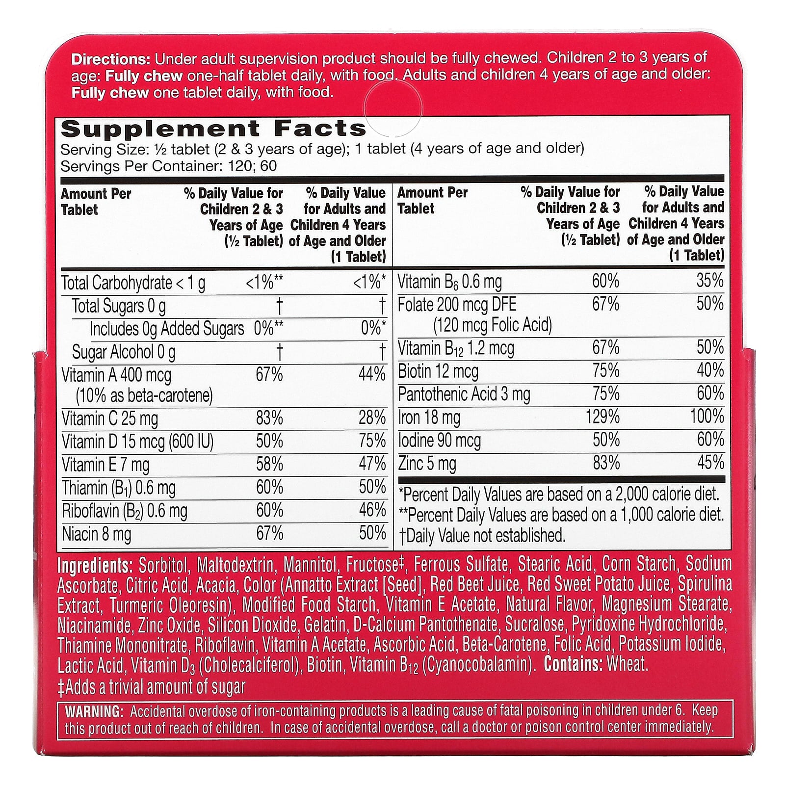 Flintstones Children's Multivitamin with Iron Fruit Flavors 60 Chewable Tablets